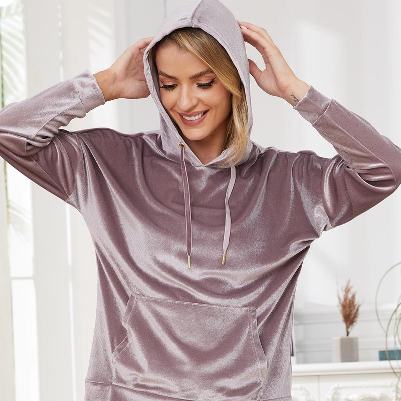 Ladies Pyjama Set Super soft Velour Cosy Long Sleeve Top & Bottom Pants Sleepwear Loungewear Nightwear for Women with Elasticated Trousers Size 8-22 Comfort Comfortable Womenswear Fit Pajamas Adjustable Minimalist Homewear Pjs Basic Winter Ribbed Comfy 7