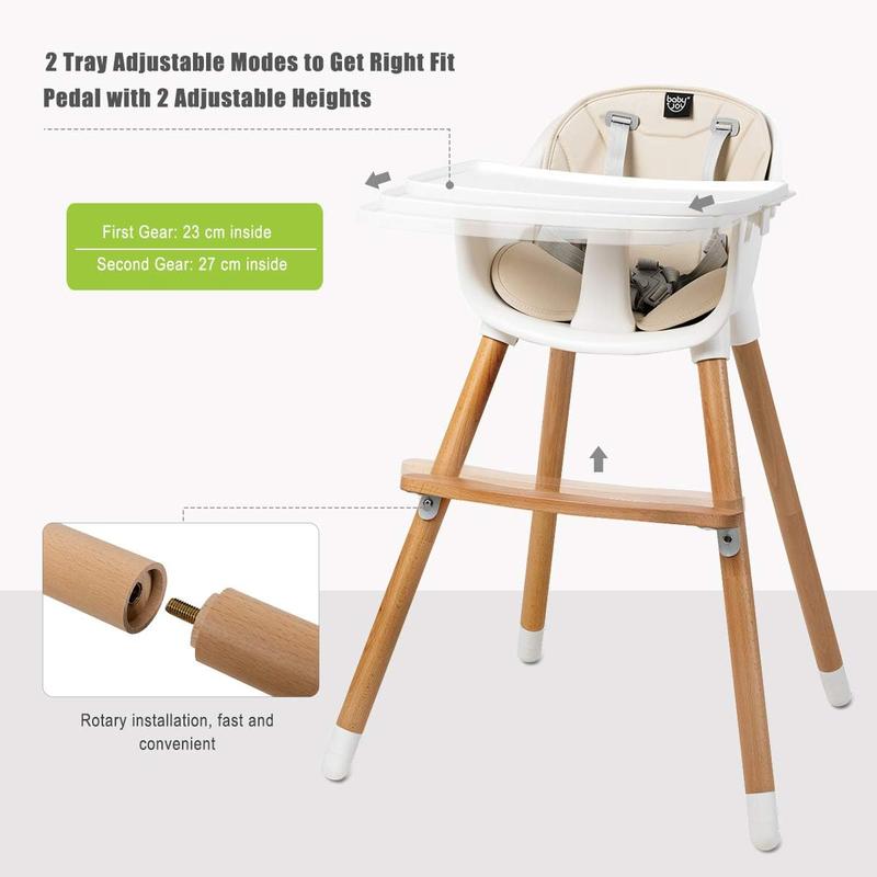 COSTWAY - Baby High Chair, 3 in 1 Dining Chair with Adjustable Legs, Removable Tray, 5-Point Seat Belt, Detachable Footrest, Feeding Highchairs for Babies, Infants, Toddlers 2