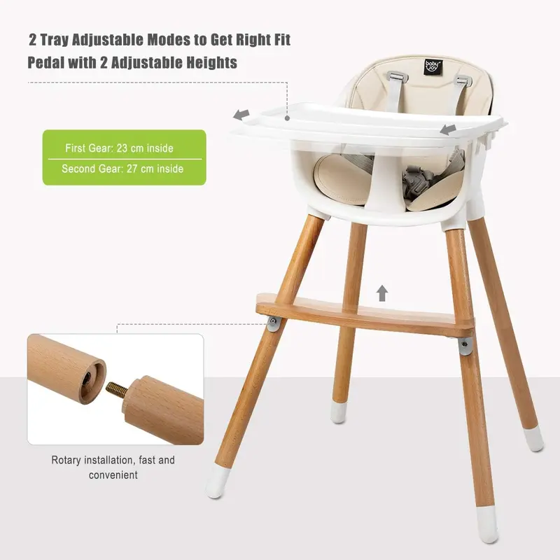 COSTWAY - Baby High Chair, 3 in 1 Dining Chair with Adjustable Legs, Removable Tray, 5-Point Seat Belt, Detachable Footrest, Feeding Highchairs for Babies, Infants, Toddlers 2