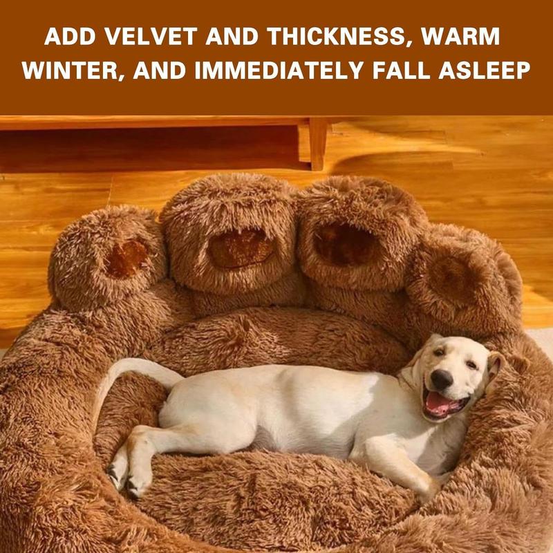 Fluffy Plush Bed For Dogs & Cats, Pet Nest Warm Comfortable Dog Sleeping Bear Paw Shaped Beds, Anti-Slip Pet Sofa Cushion Small Medium Large Dog Breeds 3