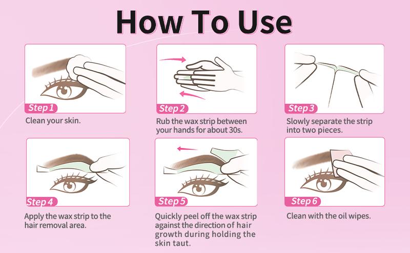 Product Introduction of Wax Strips for Face, Eyebrow Shaper Pre-cut, 24pcs Waxing Strips with 4pcs Cleaner Oil Wipes, Cold Wax Strips Facial Hair Removal Body Care Smooth 7