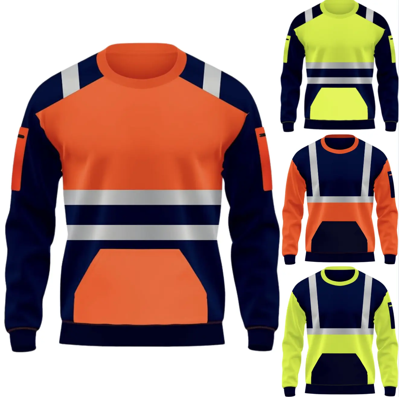 Hi Viz sweatshirt high visibility sweater round neck hi viz workwear Menswear Hoodie Tops Man Pullover Crewneck Long Hi Vis Men's Work Sweatshirt, Reflective Safety Pullover, High Visibility Workwear, Construction Sweatshirt