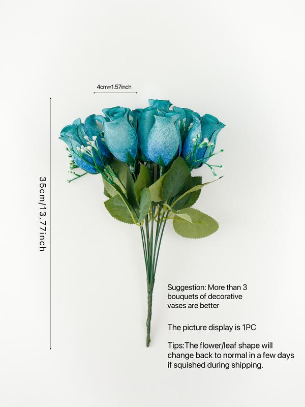 Valentine’s Day Decor Artificial Velvet Rose bud, 1 Piece 12 heads Colorful Faux Flower Bouquet, Artificial Flowers for Wedding and Home Decoration 1