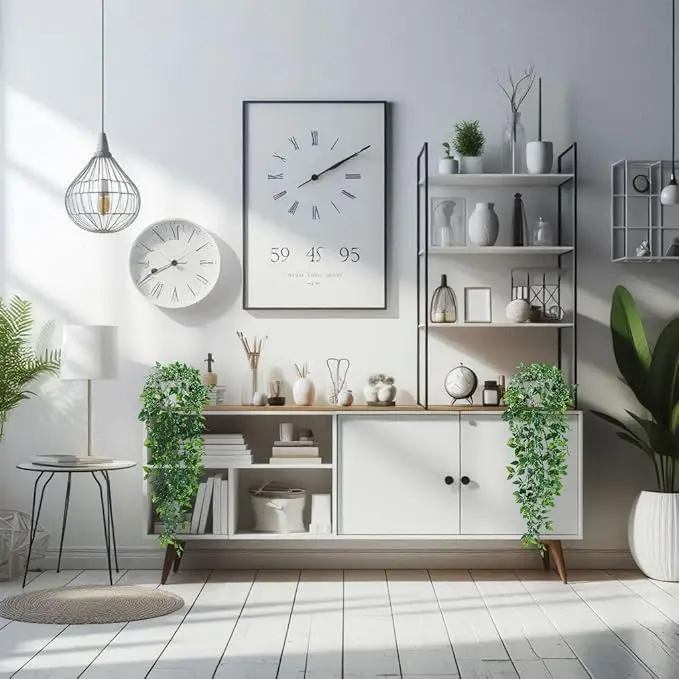 Artificial Hanging Plants Pack of 2 with White Pots Fake Plant Datura Vines Leaves Potted Decor Home Decoration for Indoor Outdoor Wall Room Patio Office Table Shelf Gifts for Christmas Easter Decorative Fruit Ornaments Faux 2