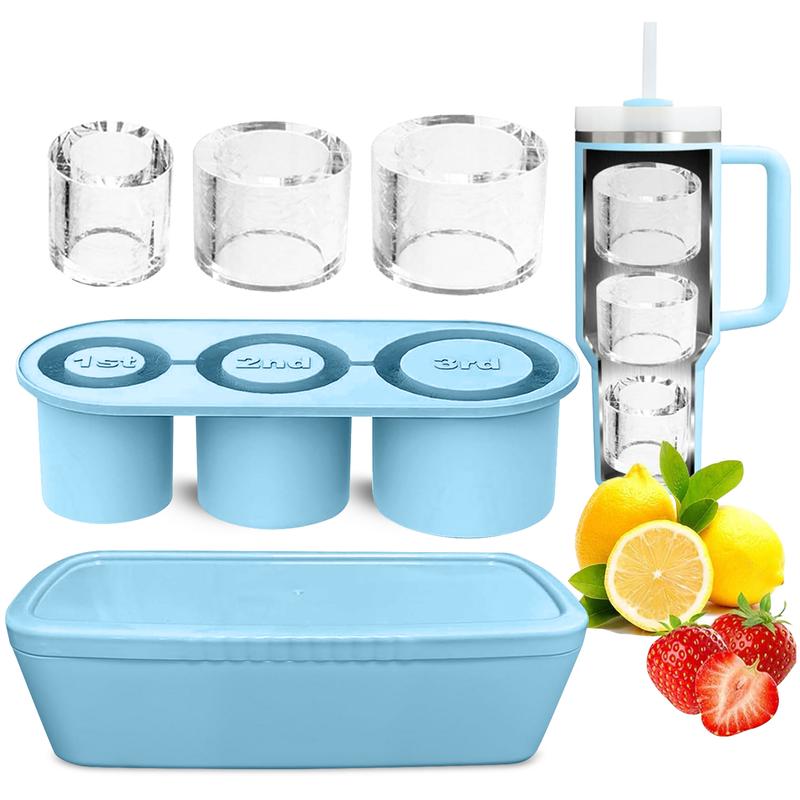 Next Day Delivery - Stanley Cup Ice Mold for 20-30-40 Oz Tumblers with Lid and Bin for Making 3 Cylinder Ice Cubes for Cocktails and Drinks Tray Utensils Kitchen. Reusable Stanley Ice cube tray. Best Silicone Stanley Accessories, Ice Cube Tray for MEOKY, 2