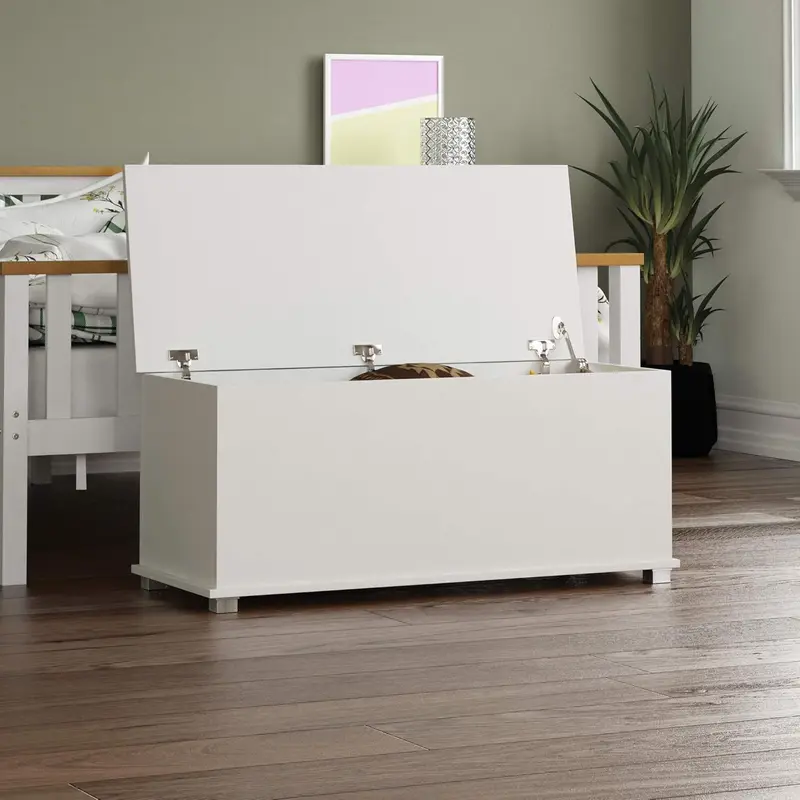 Leon Storage Ottoman, Wooden Chest with Lid, Seat, Stool, Window Bench, Blankets, Bedding, Toy Box, Footstool, White 2
