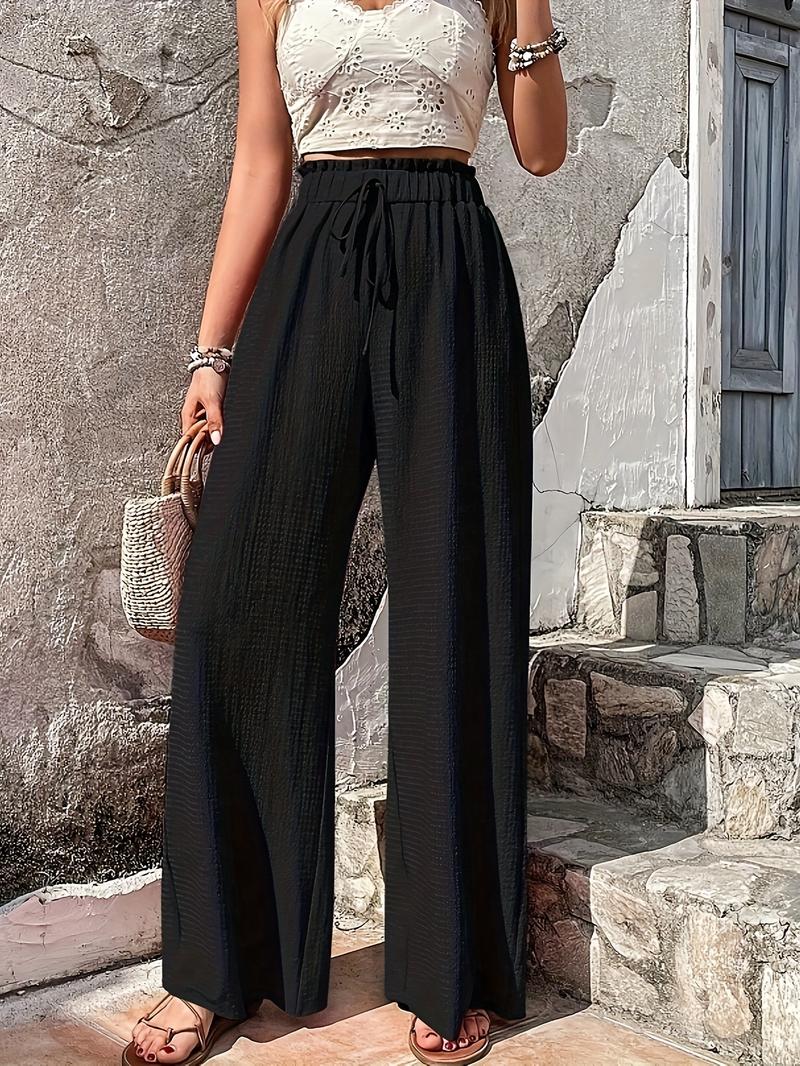 Product Introduction of Chic Solid High Waist Wide Leg Pants - Breathable Casual Style for Spring & Summer - Fashionable Womens Clothing, Flattering Fit, Everyday Comfort 10