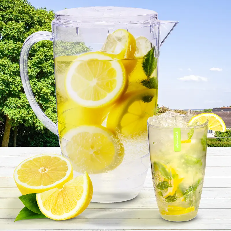 2 Litre Plastic Jug with Wine Glasses or Tumblers, Indoor or Outdoor Drinkware, BBQ Picnic Party Dinnerware, Clear Plastic Swirl Effect Design, 2L Pitcher, Food Grade Plastic, Choose Your Set Stylish Serving 1