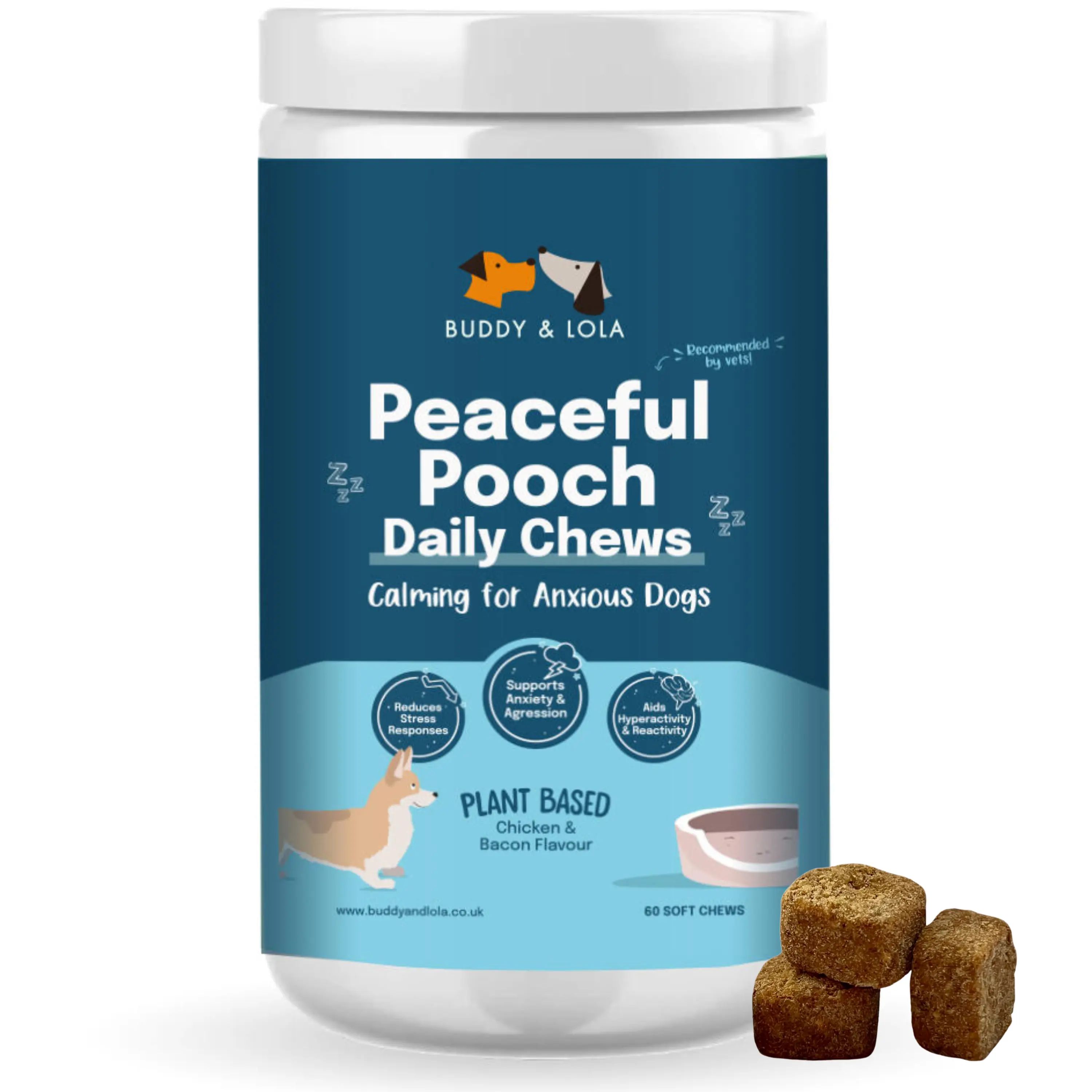 Peaceful Pooch Chews - Calming Soft Treats - Calming Support for Dogs - Anxiety & Stress Daily Calming Supplements for dogs, Natural Ingredients, Ideal for Fireworks, Travelling or Home Alone | Perfect to Help Calm Reactive Dog