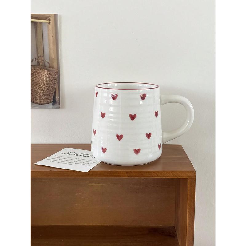 1pc 200ml/420ml Heart-Shaped Ceramic Mug, Simple & Elegant Circular Pattern Cup, Suitable For Cafe Latte, Milk, Yogurt, Oatmeal, Afternoon Tea, Couple Cup, Gift Drinkware Porcelain Tumbler Coffee Washable Reuse Reusable Multicolor 7