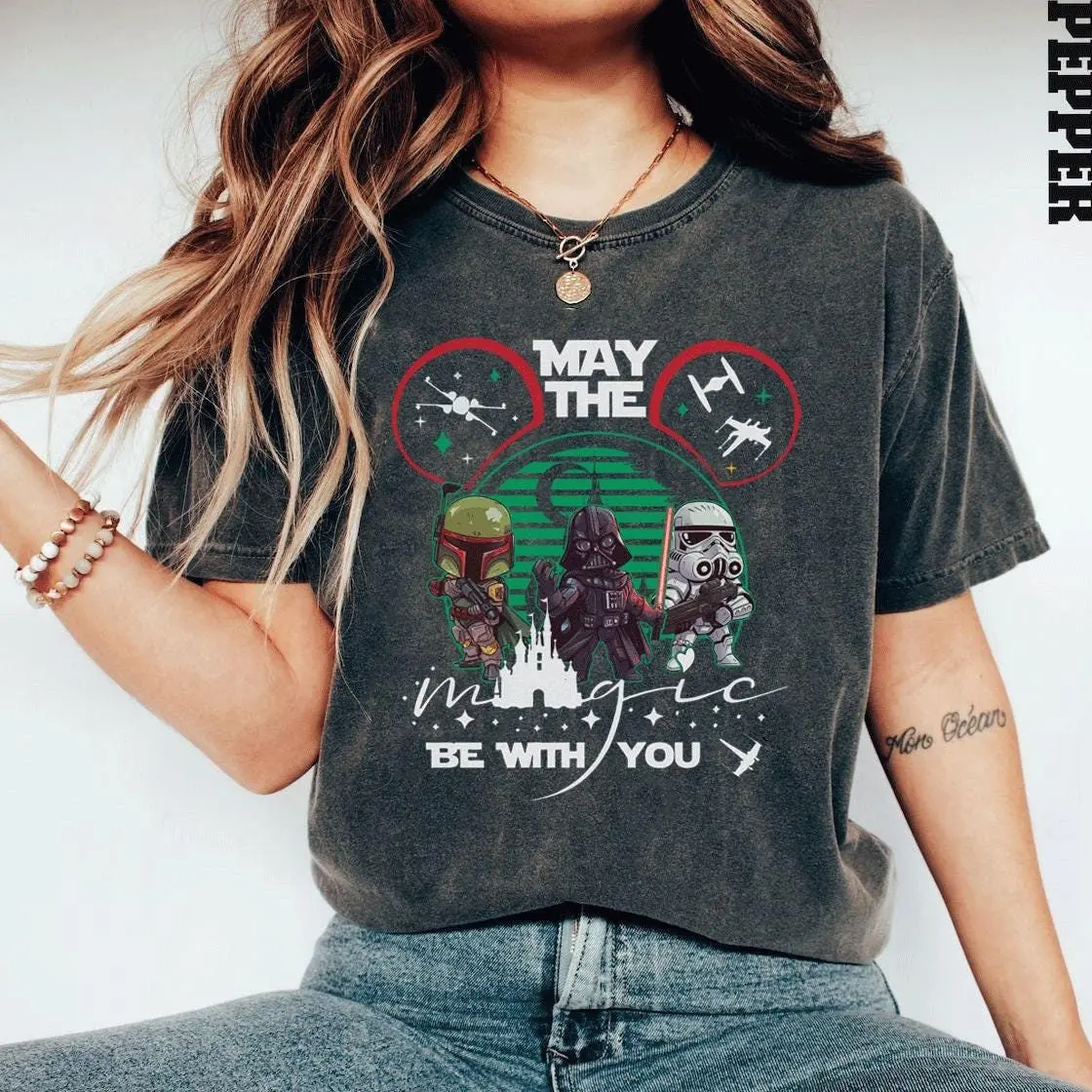 May The Magic Be With You Mickey Ears Shirt Star Wars Darth Vader Stormtrooper Galaxy's Edge Tee Hollywood Studios Family Vacation 2025