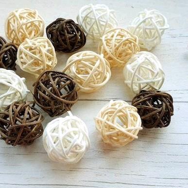 15 Pieces Rattan Wicker Balls - Mix of White, Brown, and Natural Colors for Home Wedding Party Decor - Ornaments Decoration Lightweight 3