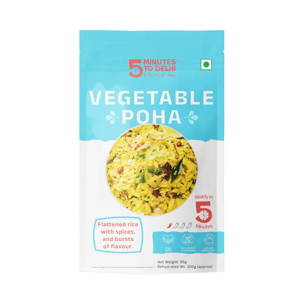 Flattened, Aromatic Rice with Vegetables and Peanuts (Vegetable Poha) - Just Add Boiling Water!
