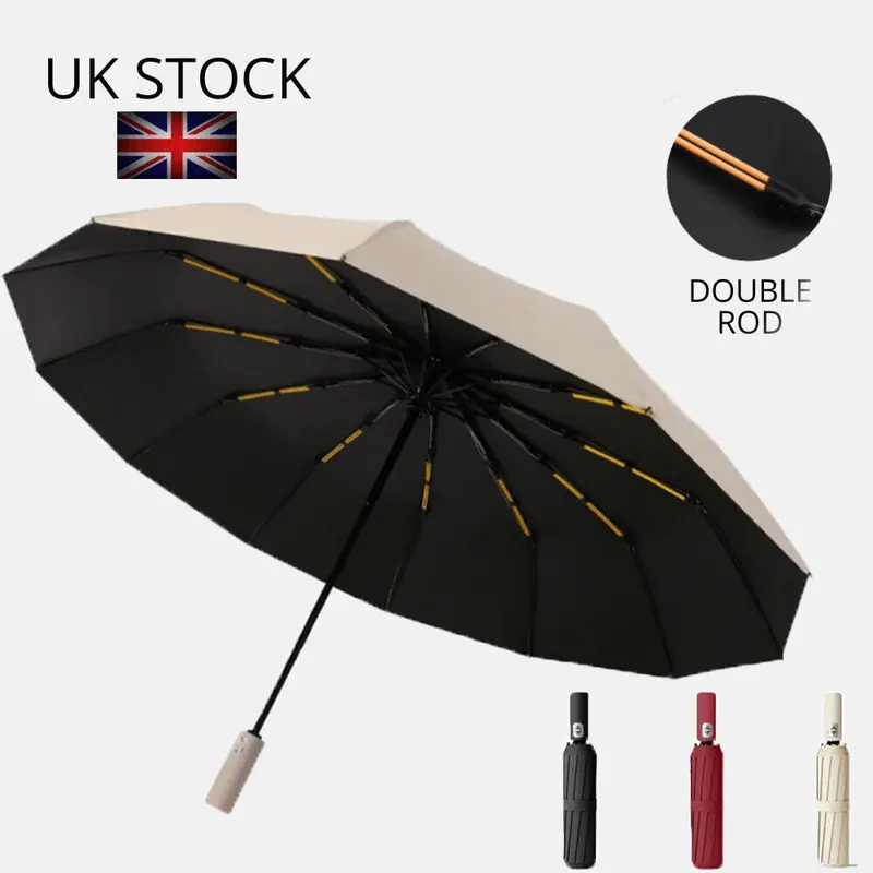 Extra Strength foldable 24 Rods Umbrella Fully Automatic Large UV Protect Rain 4