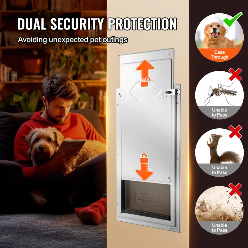 VEVOR Pet Door, 13.27" x 20.04" Aluminum Frame with Lock and Flap System, Weatherproof Doggy Door, Easy to Install in Interior or Exterior Doors, Pet Door Suitable for Cat Doggie Kitties (White-L) 5