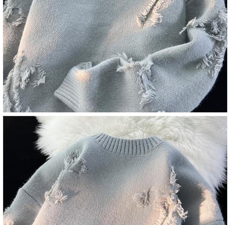Product Introduction of 2025 New Hot Selling Models  Streetwear New Retro Hole Fringed Sweater Loose Versatile Sweater For Men Long Sleeve Sweater Knitwear Menswear Tops 3