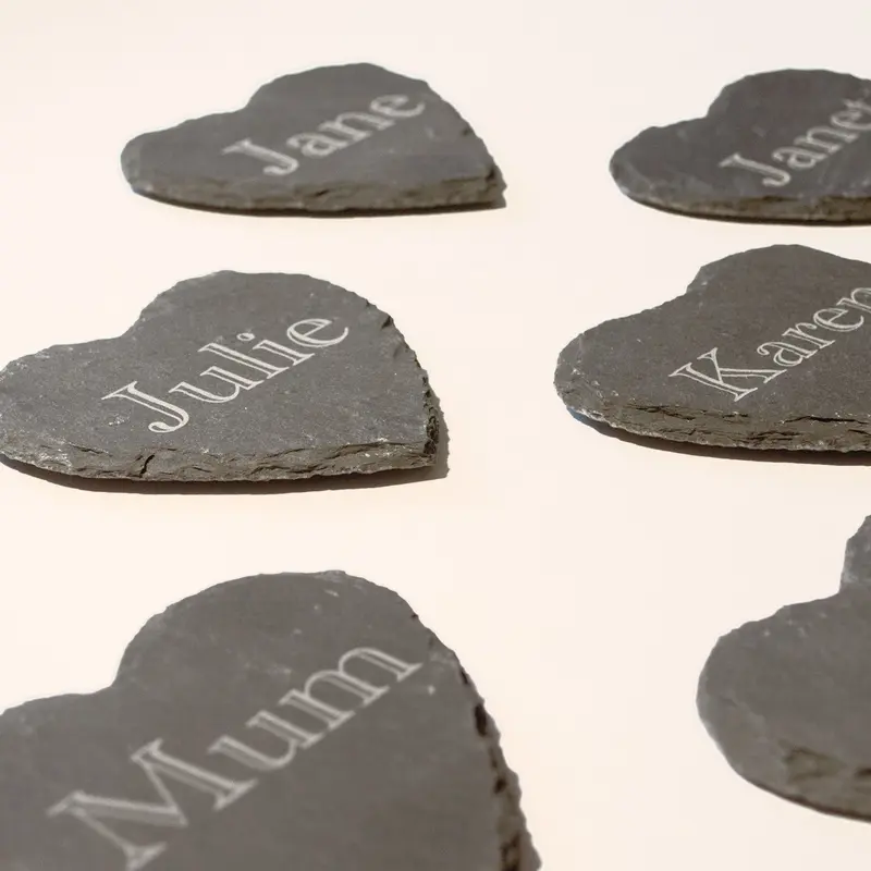 Personalised Heart Slate Coasters - Engraved With Any Message. Tableware 6