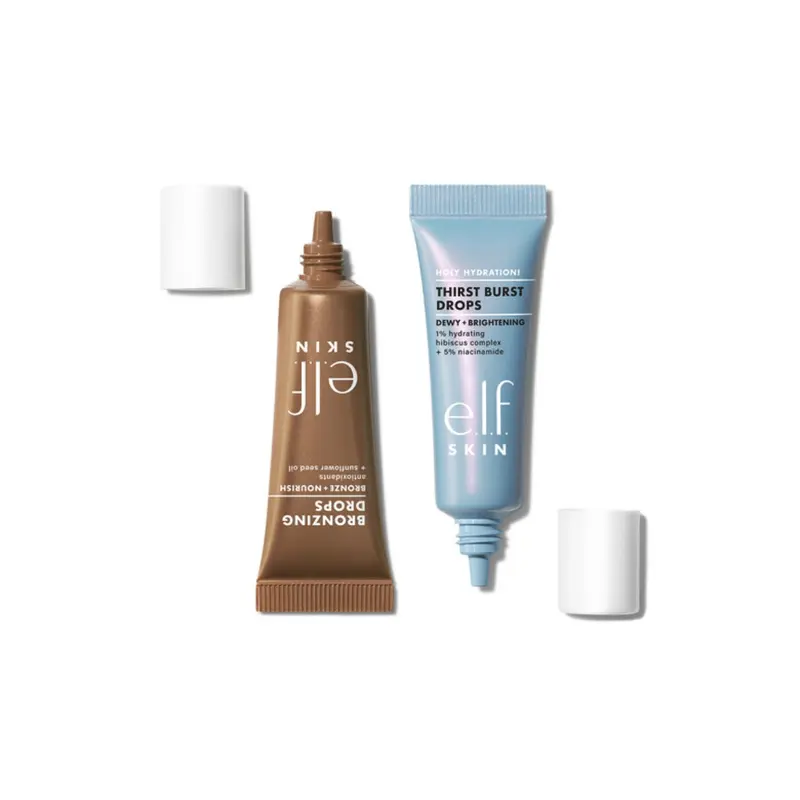 e.l.f. Cosmetics The Hottest Drops Duo, Holy Hydration! Thirst Burst Drops & Bronzing Drops Skincare Set, For A Dewy, Sun-Kissed Look, Vegan & Cruelty-Free Hyaluronic Nourishing Brightening Bronzer Kit 6