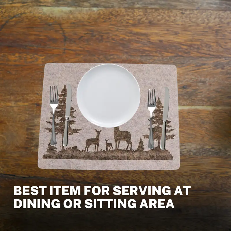 Christmas Beige Felt Deer Placemat 45x35cm - Soft Durable Polyester Holiday Dining Coasters Tableware - Winter 8