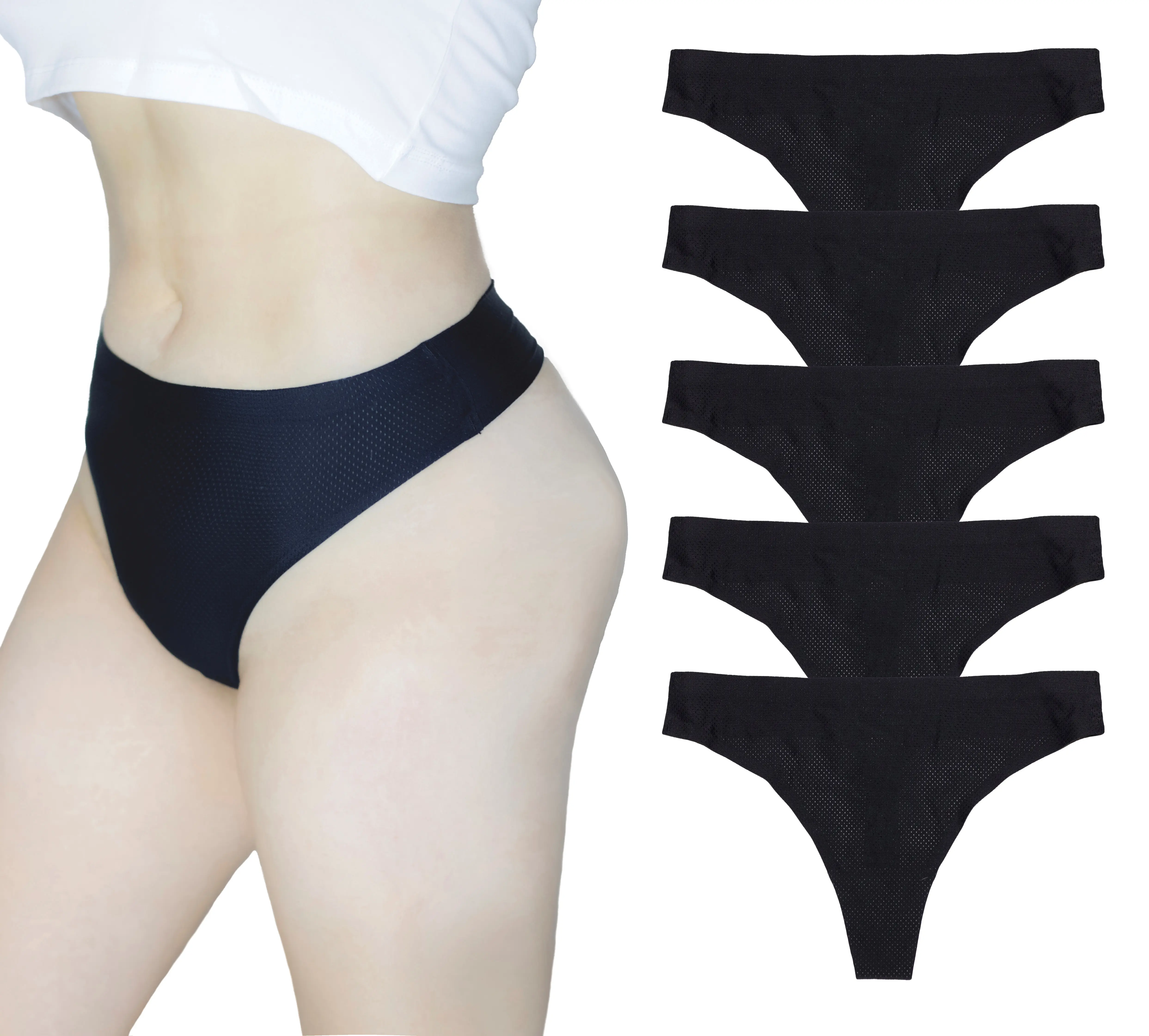 HaRe Breathable Seamless Thongs for Women, Underwear Women,No VPL Ladies Panties,Invisible Breathable Knickers,No Show Gym Thongs Multipack,Soft Comfortable,5-Pack lace tights Lingerie Womenswear Fit Style