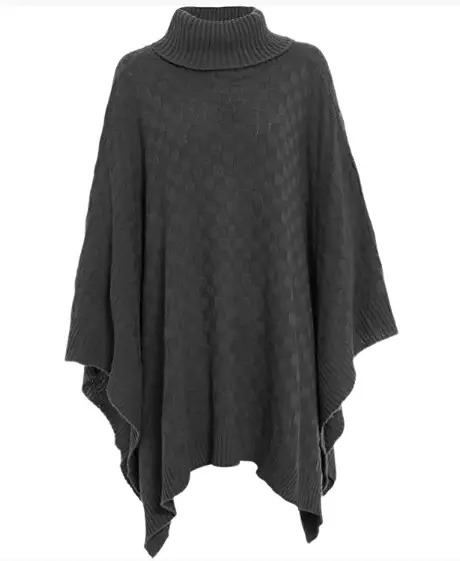 Women's Polo Cowl Grid Knitted Wrap Turtle Neck Poncho Jumper Cape Shawls