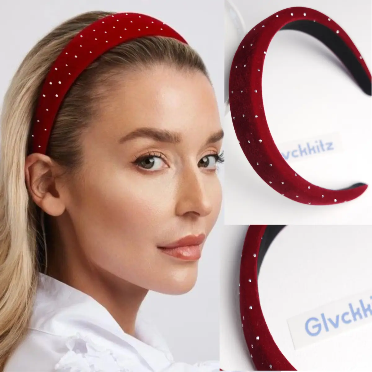 Polly Red Artificial Diamond Velvet Hairband ,Headband,Pearl headband,  Gift for Girls ,hairband,red accd,red acceessories, new year gift,red band, velvet band,christmas gift,black friday,girl accessories,hair accessories,gift pack,surprise gift,teengirl