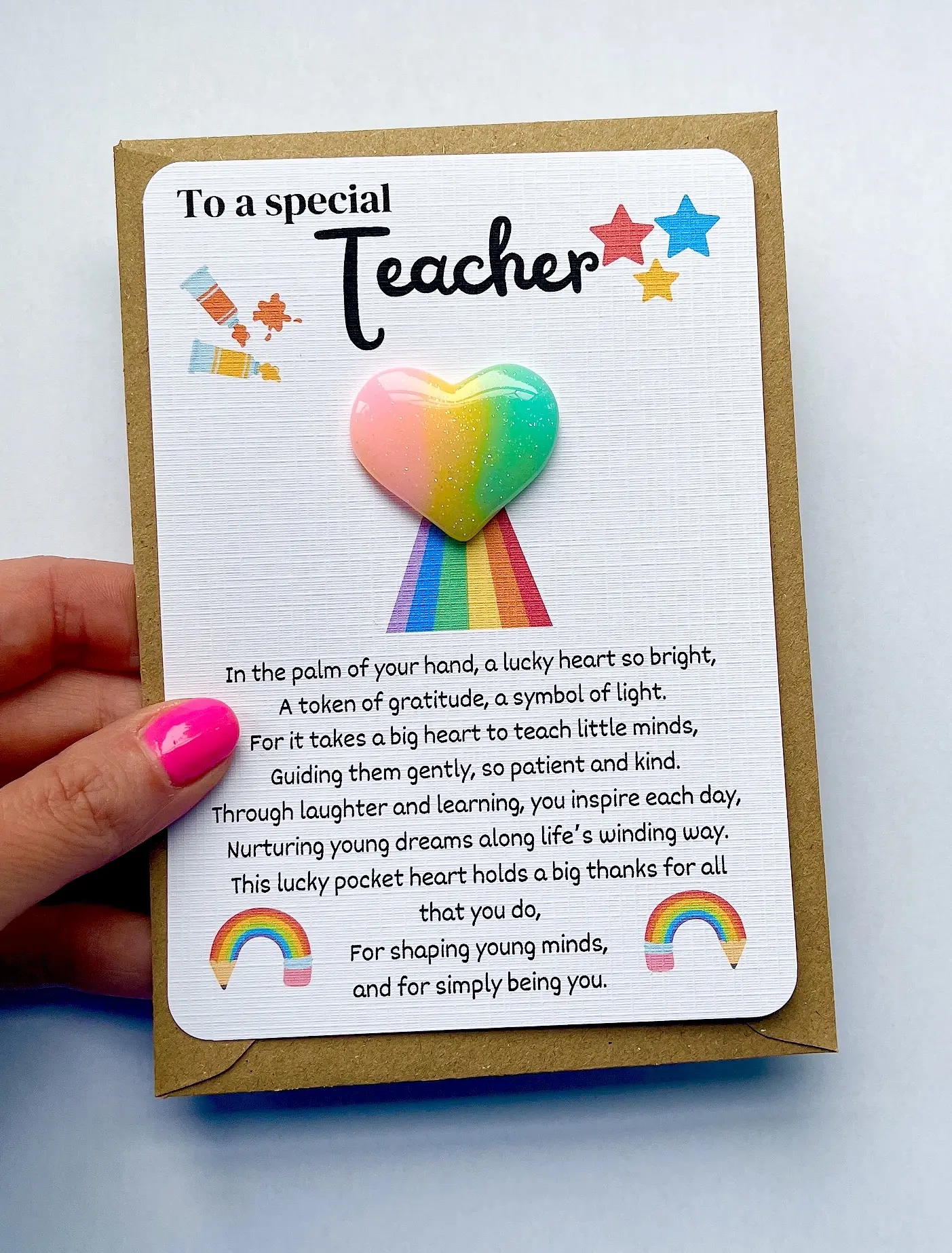 Thank you Teacher Pocket Heart Single Sided Gift Card, Teaching Assistant, TA, End of Term Present Keepsake Ideas, Special Teacher
