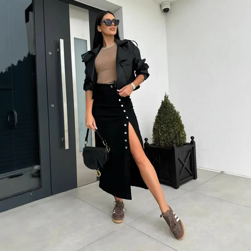 New Women's Clothing Buttons Irregular Split Half-body Denim Skirt High Waist Sexy Slim Hip Skirt 2