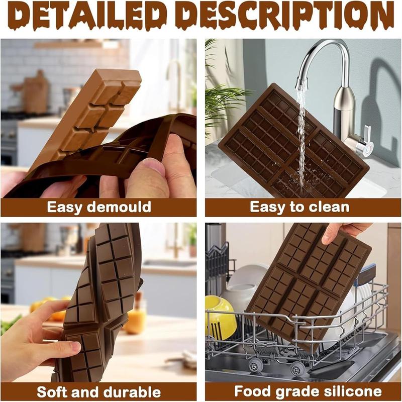 Silicone Chocolate Bar Mould Rectangle Sectional Snap Bar Wax Melts Candy Mold Birthday Flexible 3