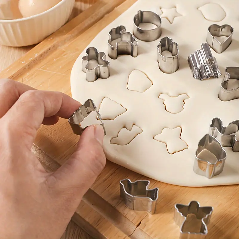 20pcs Christmas Cookie Cutter Set - Stainless Steel Mini Cutters with Santa, Reindeer & Snowman Shapes for Holiday Baking 0