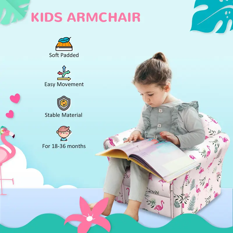 AIYAPLAY Kids Armchair with Flamingo Design, Wooden Frame, for Bedroom, Playroom, Kids Room, Pink 6