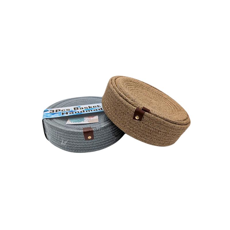 Handmade Jute Basket Set - 3 Pieces, Round, Washable, Available in Grey and Brown 1
