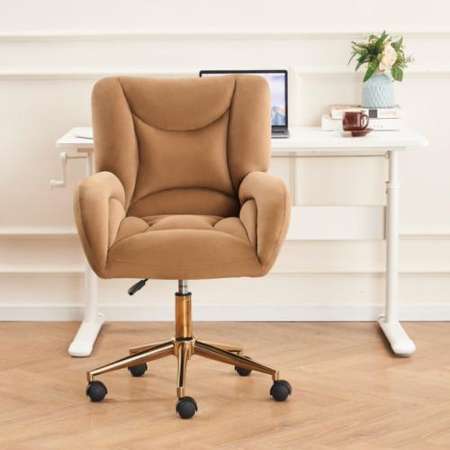 Full KD Velvet Fabric Material Adjustable Height Swivel Home Office Chair For Indoor Office With Gold Legs, Ivory /Pink /Brown /Green 3