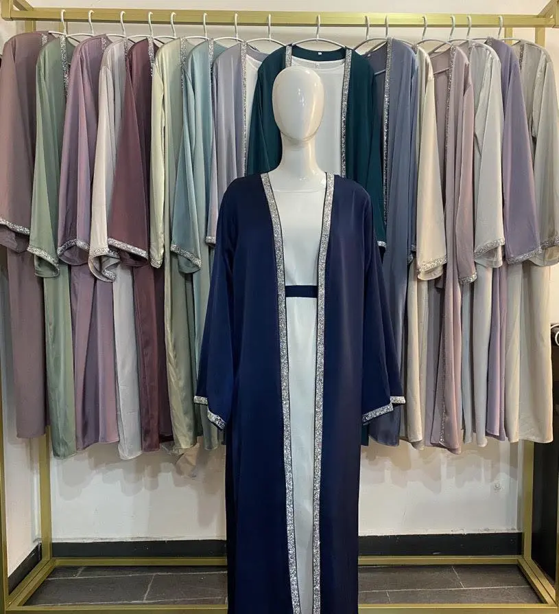 Crescent Modesty Layla Navy Blue Open Abaya Set with Inner Abaya and Belt (3 PIECES)- Modest Fashion, Available in 52 - 60, muslim fashion islamic clothing