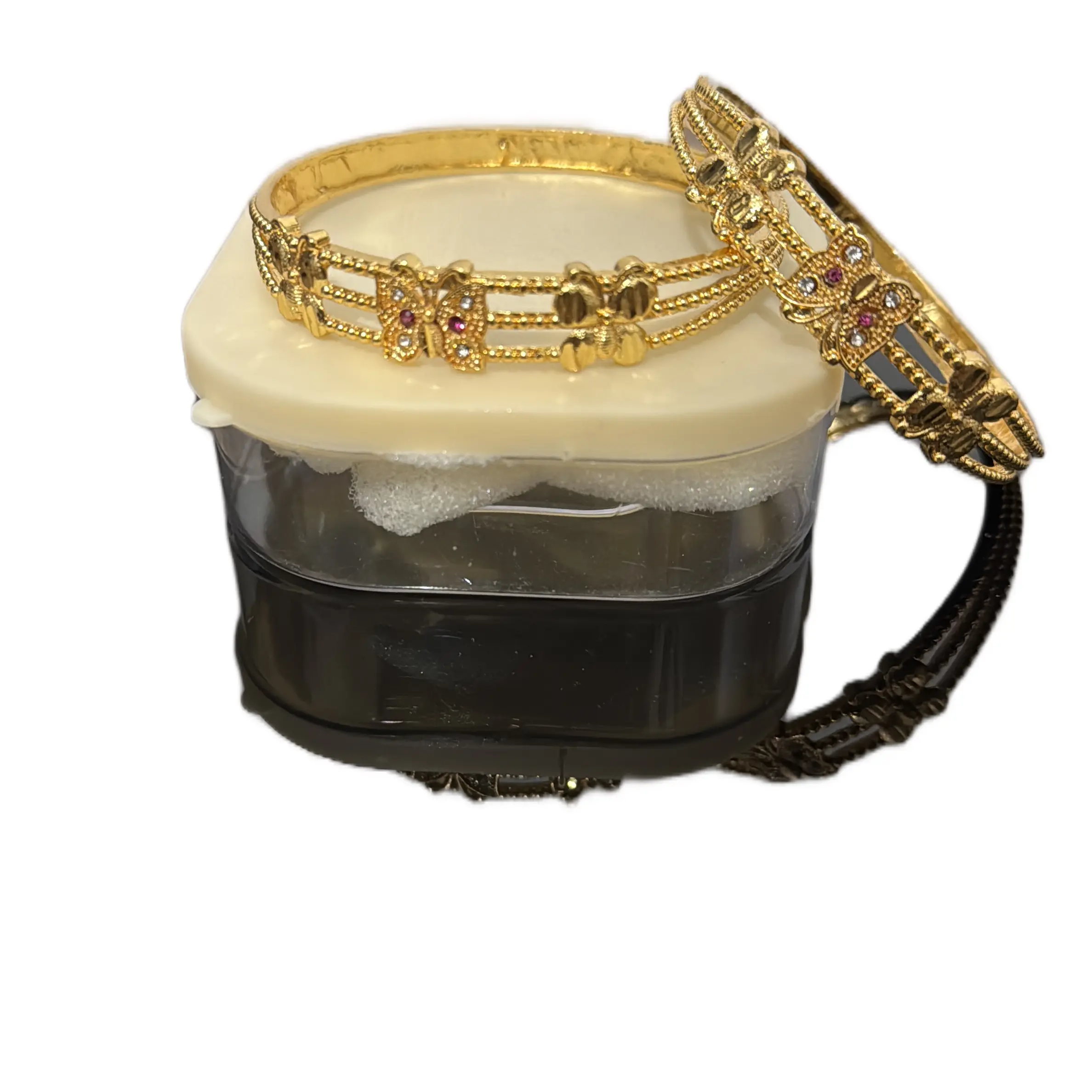 Gold Plated Butterfly Design Bangles with Diamante, Size 2.8 for Women