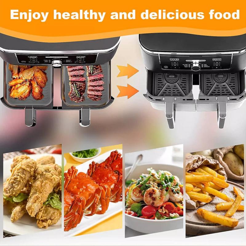 Product Introduction of 2 PCS Air Fryer Silica Gel Baking Pan Dual Basket Liner Handle baking oven New 8