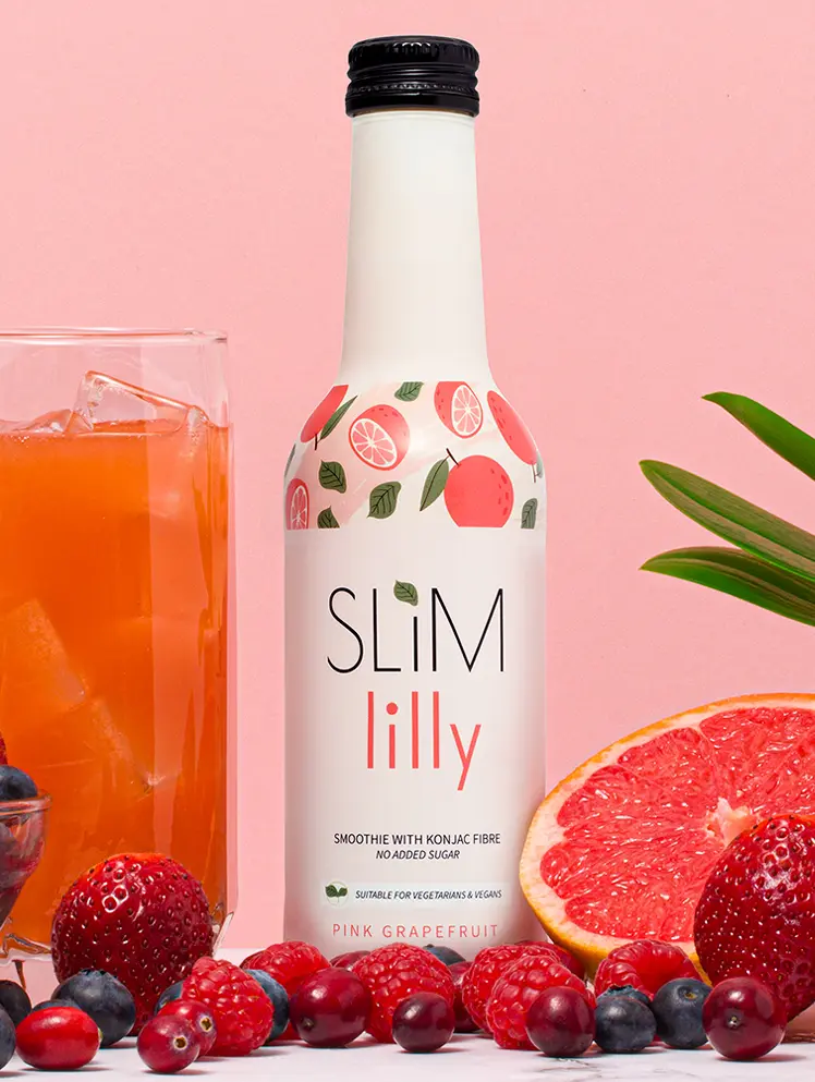 Slim Lilly 6x250 ml Pink Grapefruit Smoothie Konjac Plant Fiber Healthy Drink Low Calorie Natural Supports Gut Health and Digestion