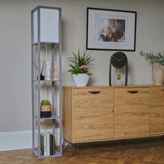 Floor Lamp with Shelves Standard Shelf Storage Wooden Standing Lounge Light Home 1