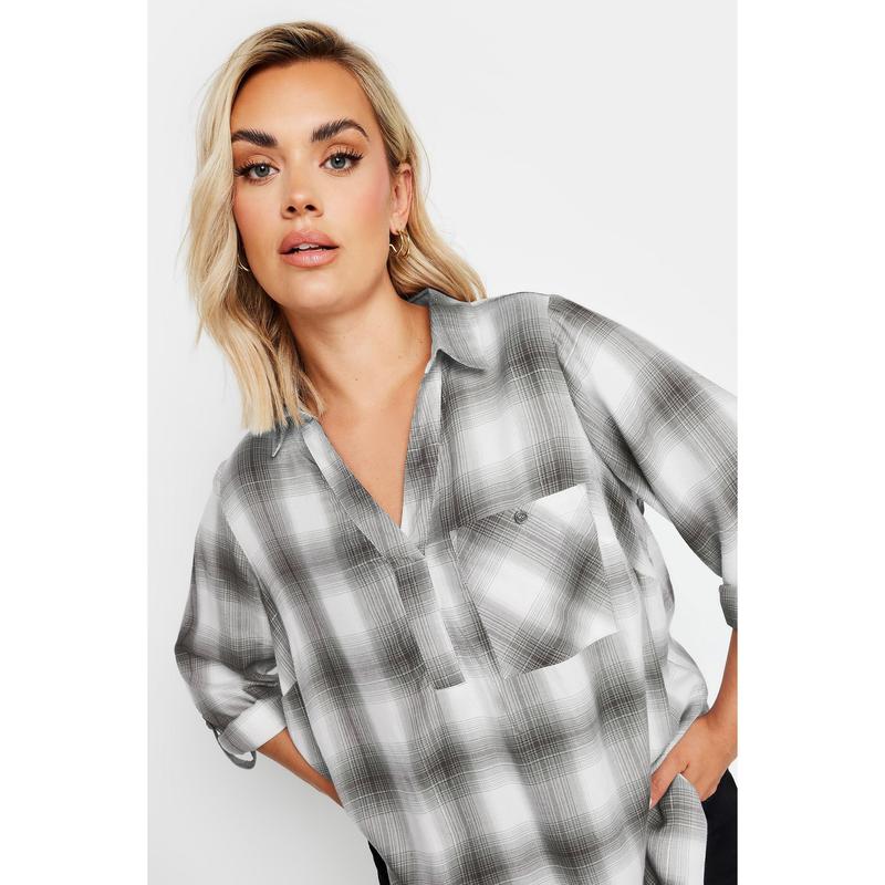 YOURS Curve Black and Silver Metallic Check Print Shirt 1