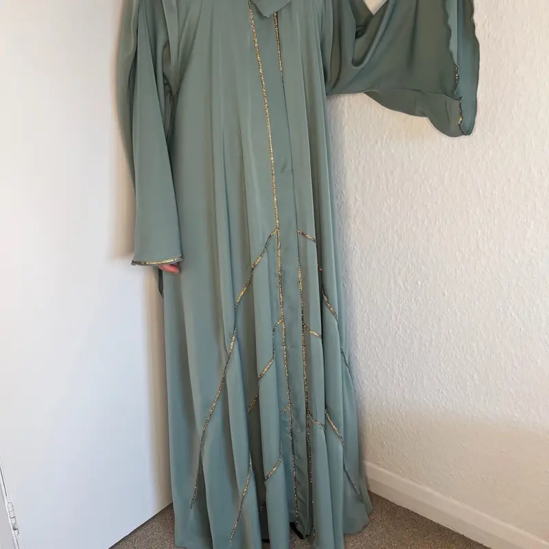 Ameerah Sage Green Abaya with Silver Diamanté Work party wear occasion Eid abayas classy 2