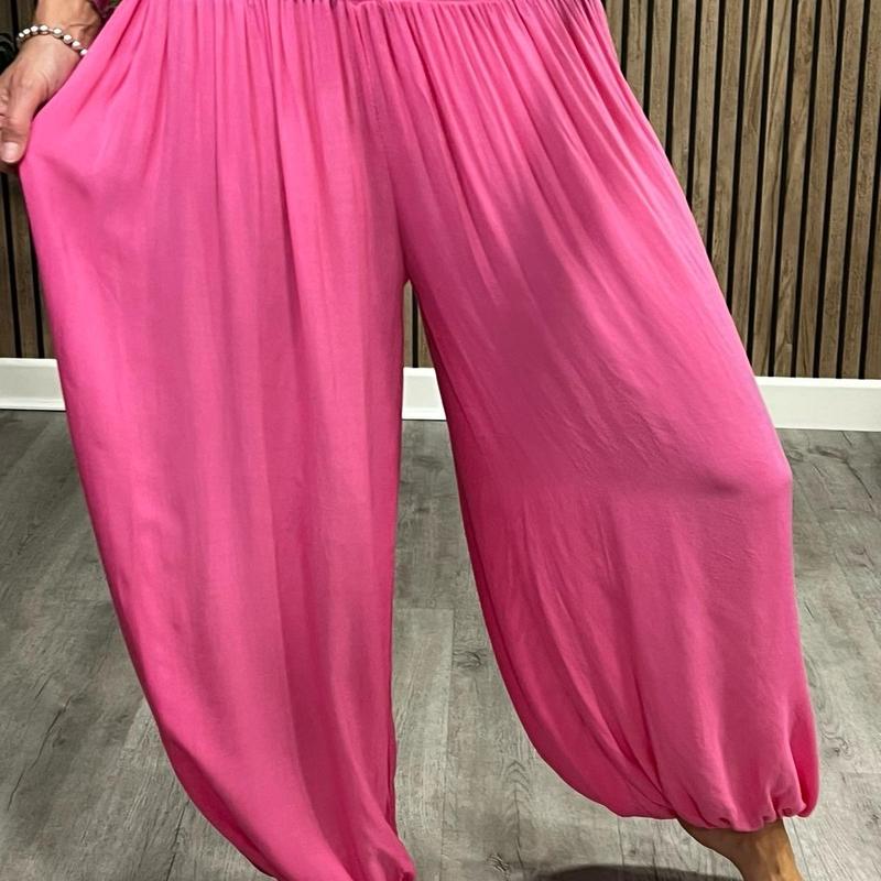 Product Introduction of LaDeDa Boutique Harriet Harem Plain Pants, One Size 10-18 With Elasticated Waistband, Summer Wear, Summer Daily Fashions, Women's Causal 12
