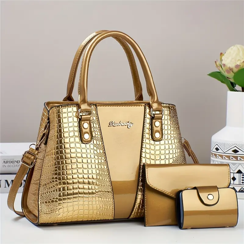 3pcs PU handbag, elegant and fashionable handbag with coin purse and card holder, multi-functional and large-capacity messenger bag, fashion design, new crocodile pattern bag, ladies' one-shoulder diagonal handbag. 6