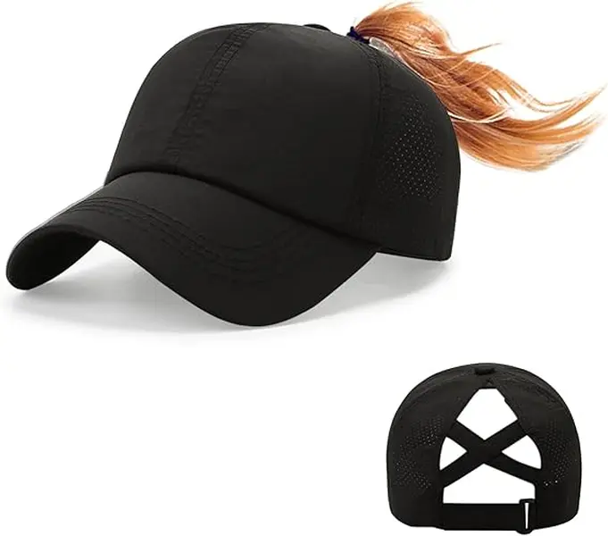 ECOVEND Women's Criss Cross Mesh Baseball Cap with Ponytail Hole for Outdoor Sports Travel