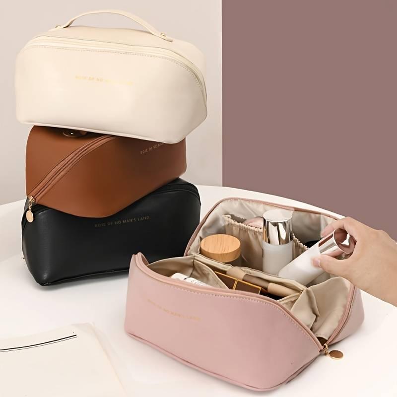 (Next Day Delivery) Women's Travel Makeup Bag – Large Capacity Cosmetic Travel Bag with Divider and Handle – Waterproof PU Leather Toiletry Organizer 1