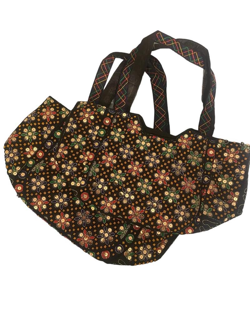 Product Introduction of Womens Large Shoulder Bag Dark Blue with Green,Red and Blue Flower design 3