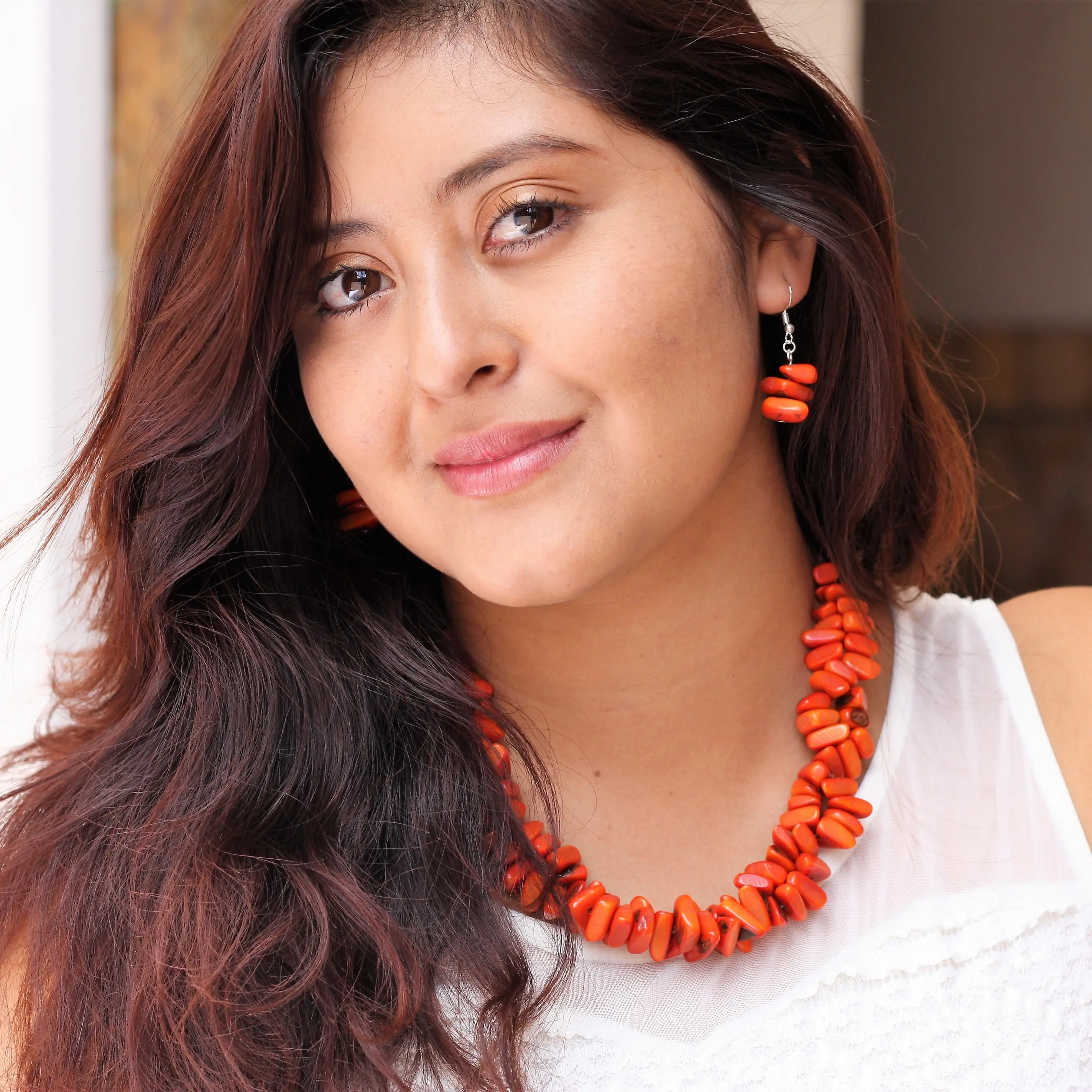 Lola Orange Tagua Nut Necklace Handmade in Ecuador