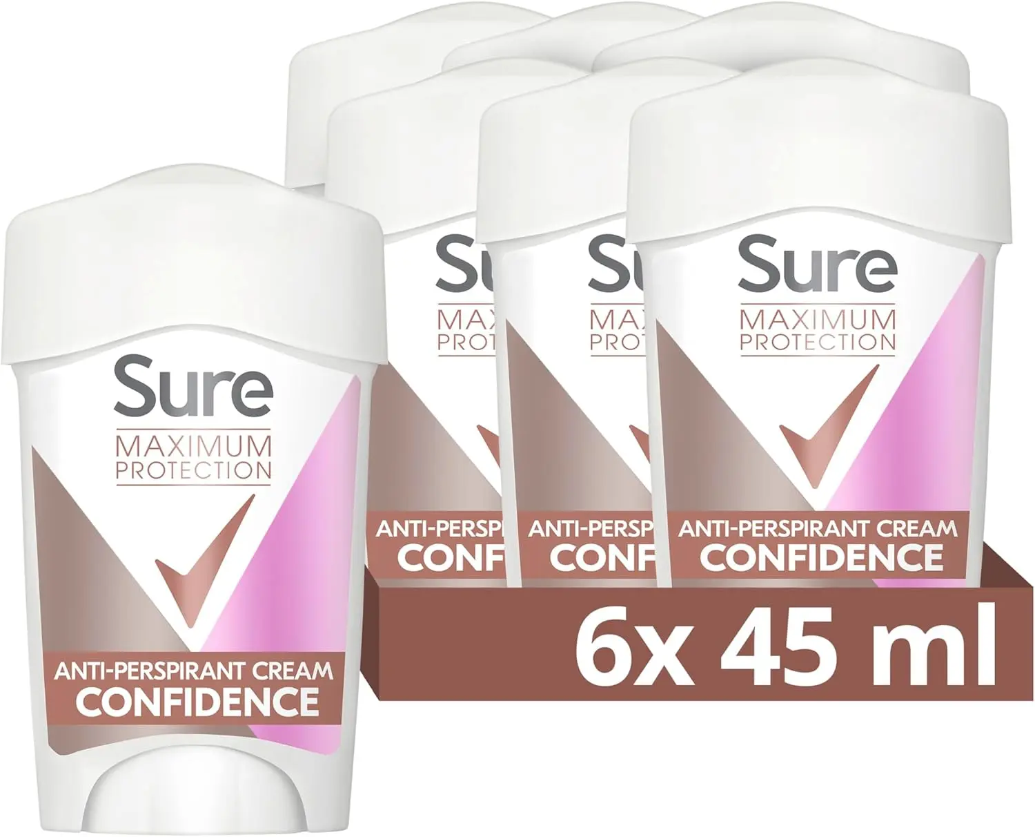 Sure Women Maximum Protection Confidence Anti-Perspirant Cream Deodorant Stick with 3x stronger* sweat protection for 96 hour sweat and odour protection 6x 45 ml Body Care Comfort Cosmetic Cleanser