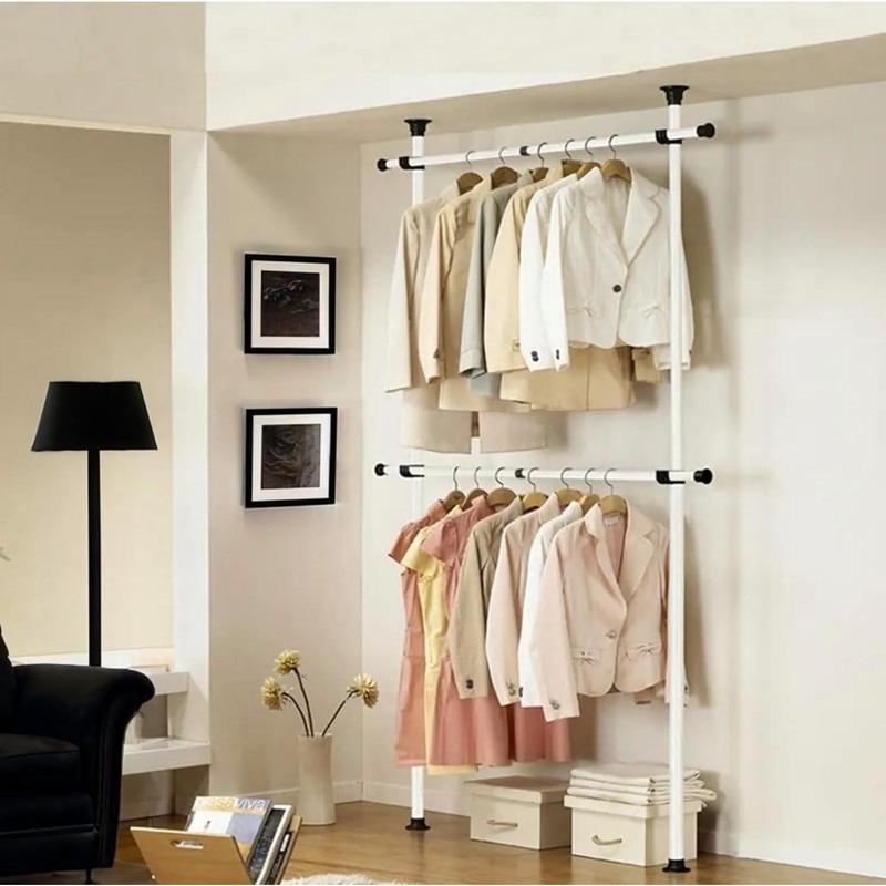Telescopic Wardrobe Organiser Hanging Rail Clothes Rack Adjustable Storage Shelving Hangable Metal 0
