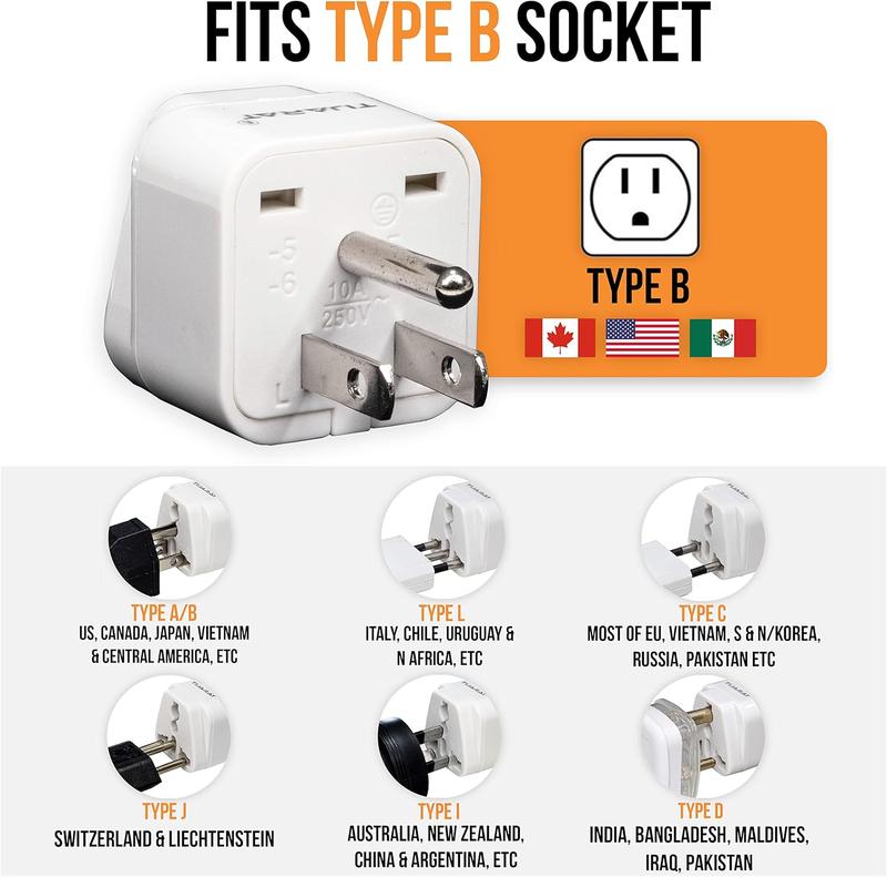 US Travel Adapter with Universal Travel Accessories Input, Australia, UK, EU, India to US, Vietnam,Thailand, Canada, Maxico 3 Pin Power Plug, Type B US International Power Adapters 1