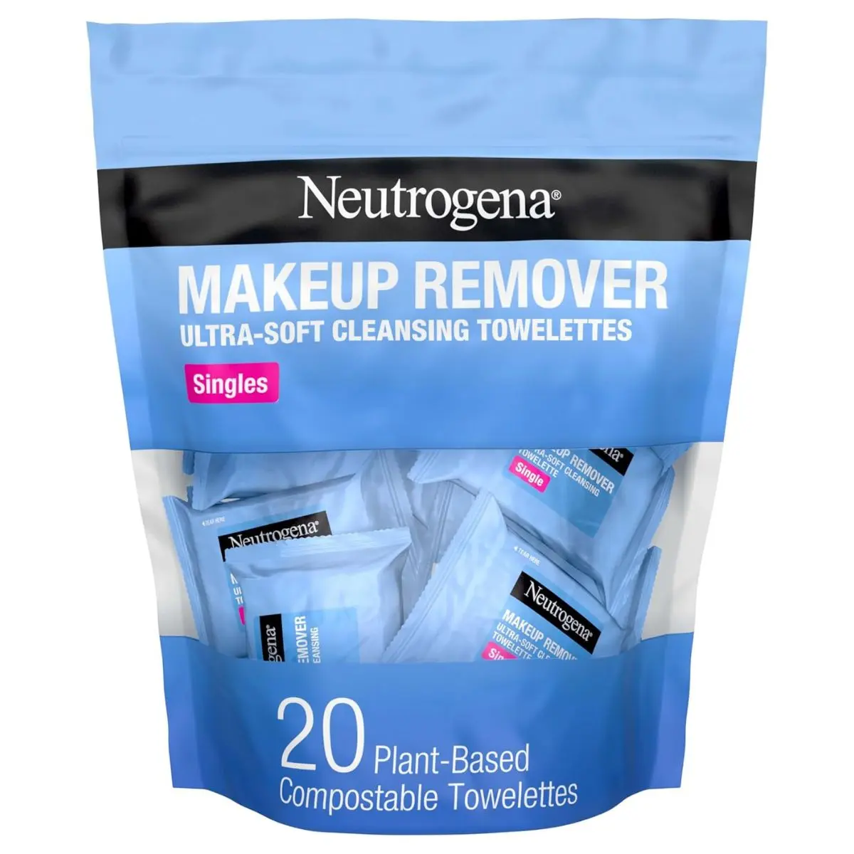 Neutrogena Makeup Remover Cleansing Towelette Singles, Daily Face Wipes To Remove Dirt, Oil, Makeup & Waterproof Mascara, Individually Wrapped, 20 Count Pack Gentle Cosmetic